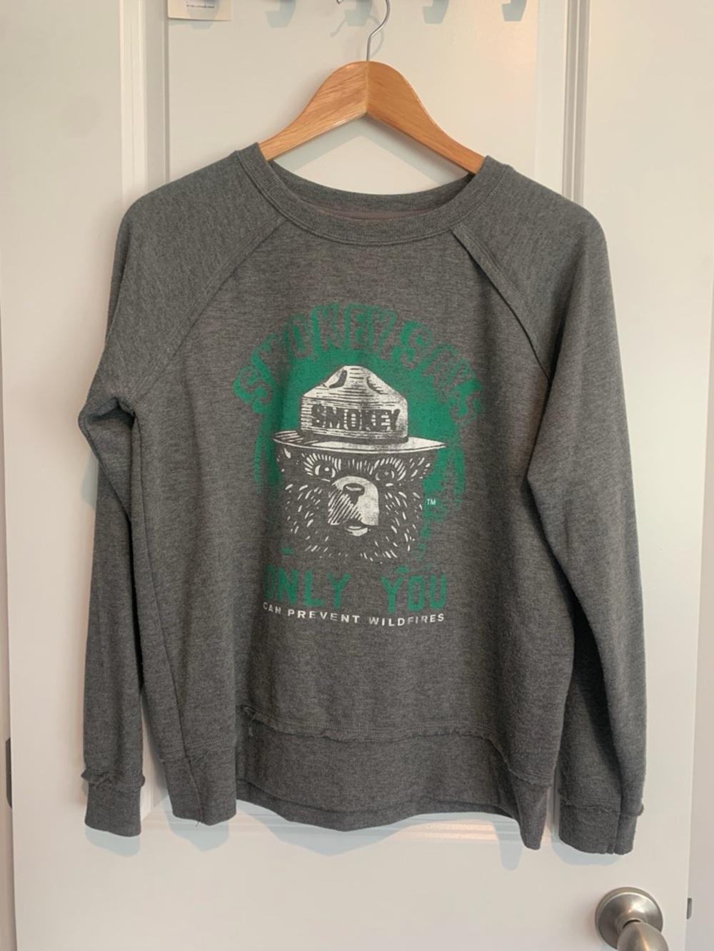 Smokey Bear Only You Can Prevent Wild Fires Gray Retro Graphic Sweatshirt Small